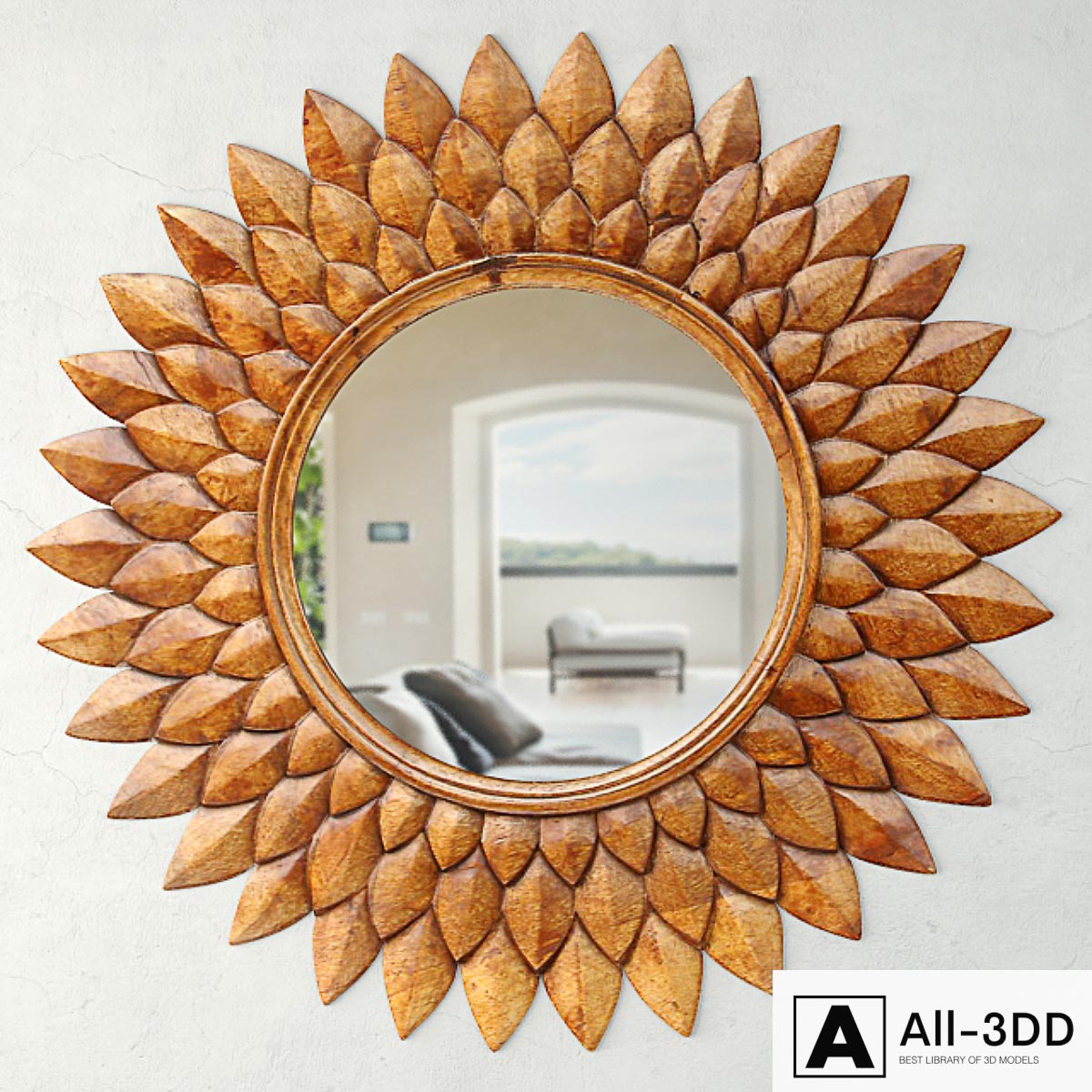 Round Carved Lotus Mirror modern interior 3D model Round Carved Lotus Mirror