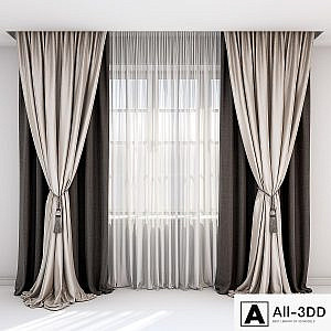 Curtains with pick-up - a brush and straight curtains in brown-beige tones.