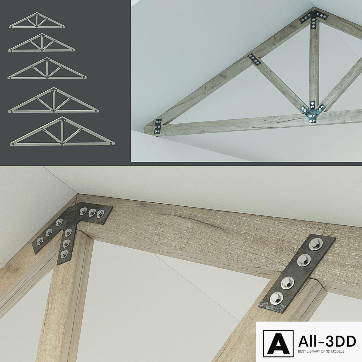 A set of wooden trusses. 6m, 8m, 10m, 12m, 14m modern interior 3D model A set of wooden trusses. 6m, 8m, 10m, 12m, 14m