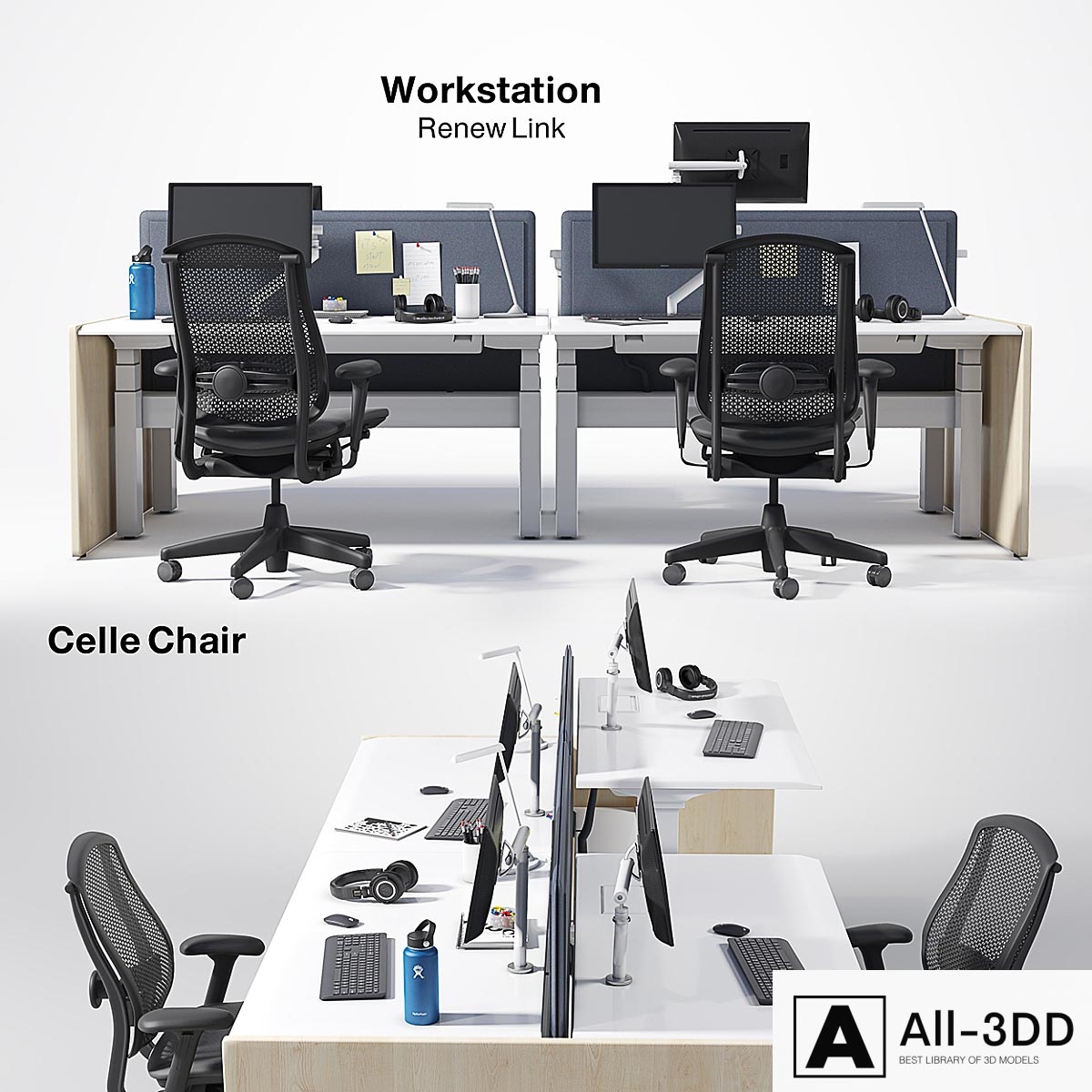 Renew Link Workstation & Celle chair modern interior 3D model Renew Link Workstation & Celle chair