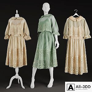 dresses on a hanger and on mannequins