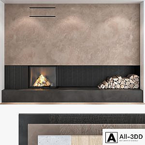 Decorative wall with fireplace set 06