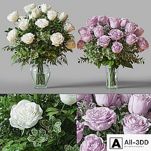Flower Set 029 White and pink Rose