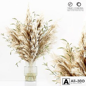 Pampas In Dina Fluted Glass Vase