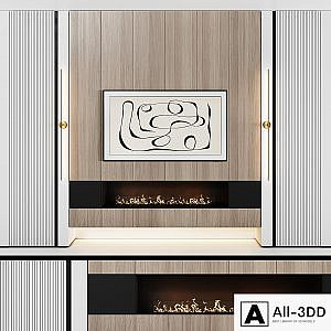 TV wall modular in modern style with decor 03