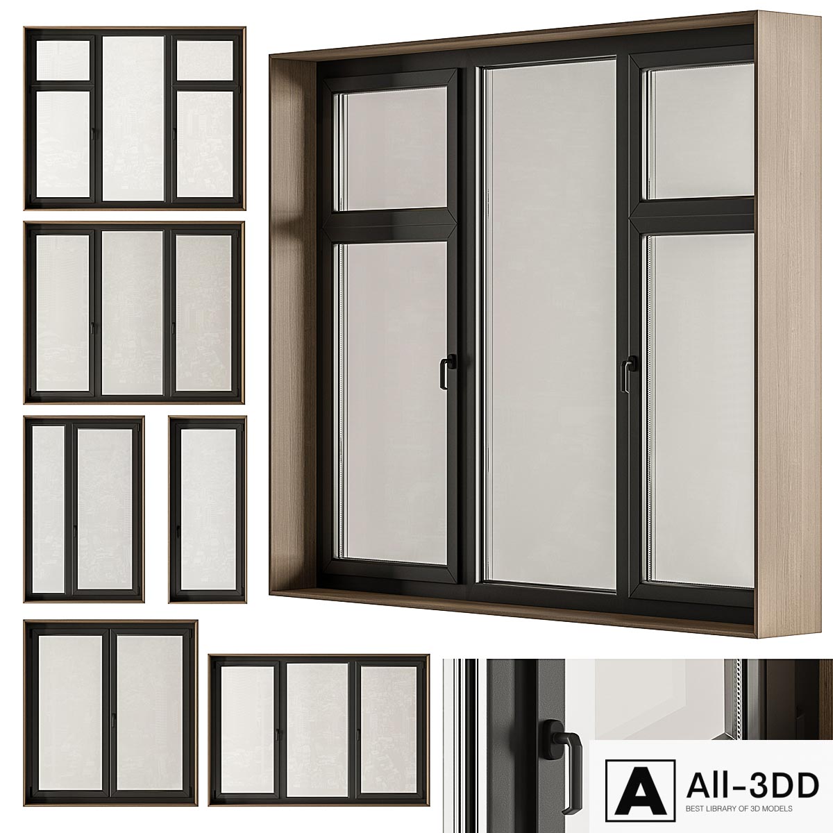Wood Frame - Windows Set 23 modern interior 3D model Wood Frame - Windows Set 23
