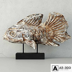 Hand-Carved Driftwood Fish On Stand