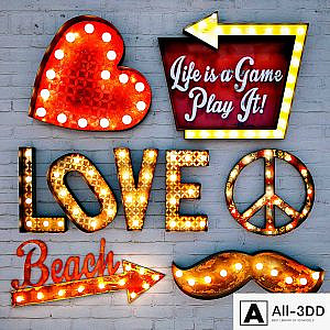 Lighted Metal sign. Set 4