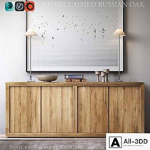 RECLAIMED RUSSIAN OAK PANEL 4-DOOR WOOD SIDEBOARD