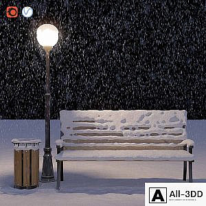 Snow-covered bench