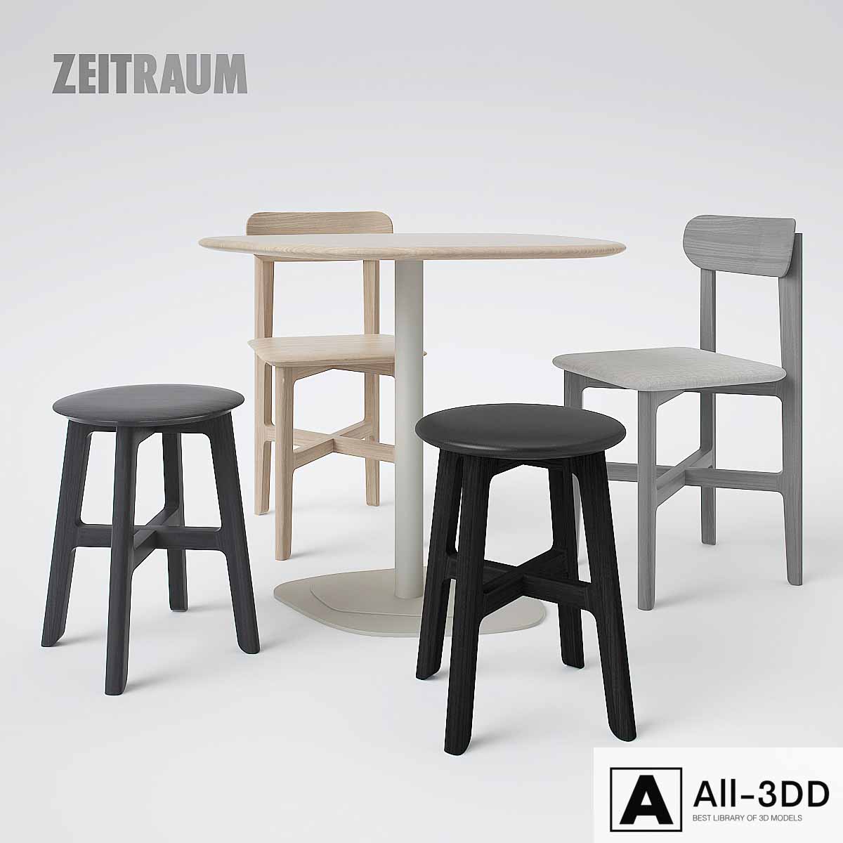 Zeitraum 1.3 Stool and 1.3 Chair with Kontra Table modern interior 3D model Zeitraum 1.3 Stool and 1.3 Chair with Kontra Table