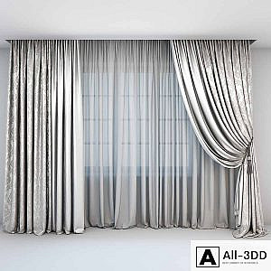 Curtains and tulle in the floor straight and with a pick-brush in a classic style