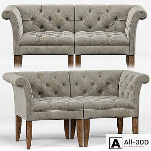 Trenton French Country Tufted Beige Linen Corner Chair