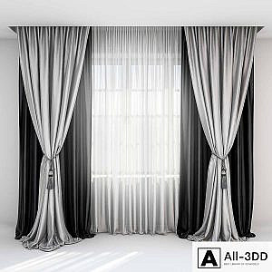 Black satin curtains with pick-up brush, gray curtains in the floor and tulle