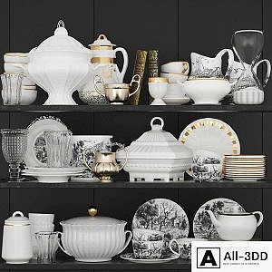 Set of dishes for the kitchen with porcelain and gold 2