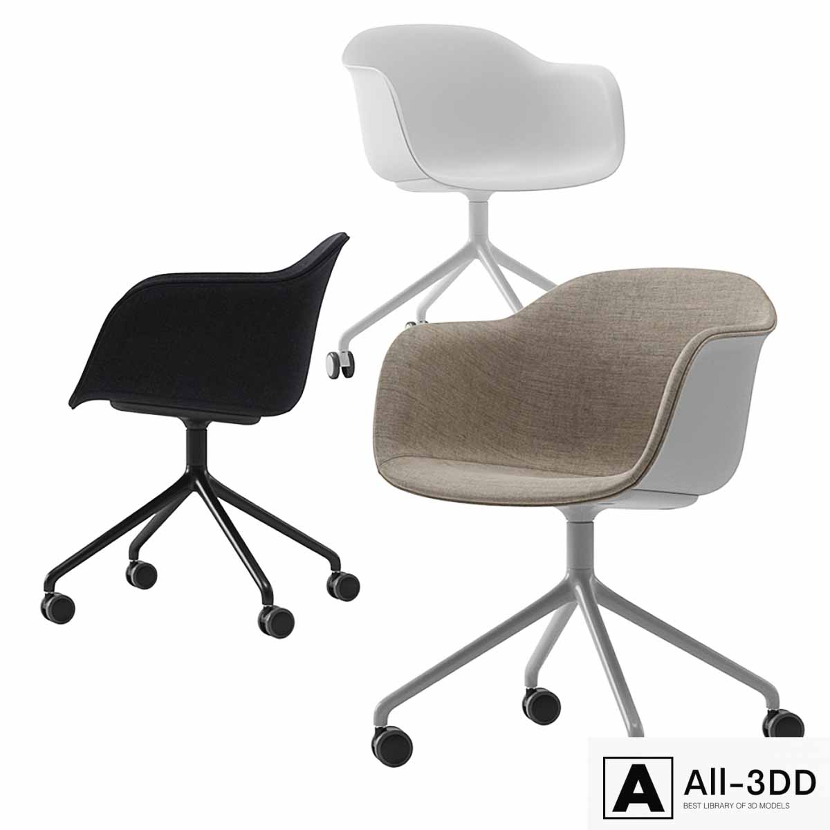 Muuto Fiber armchair swivel base w modern interior 3D model Muuto Fiber armchair swivel base w