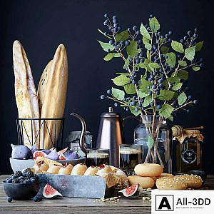 Kitchen set with bread and donuts