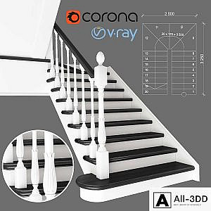 Two-staircase ladder with staggered steps, 3 version