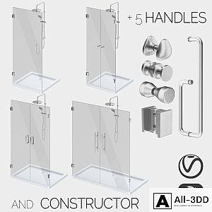 Glass shower cabins, designer and a set of handles