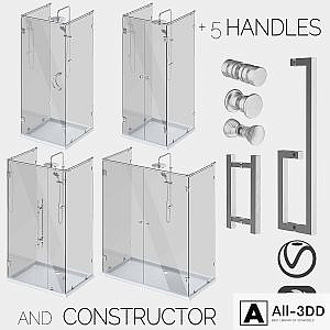 Glass shower cabins, designer and a set of handles