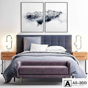 Westelm Grid-Tufted Upholstered Tapered Leg Bed