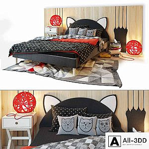 Bed and wooden panel. Kitten.LASKA Family