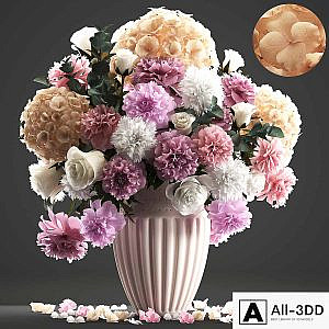 Bouquet of flowers 61. White hydrangea, peonies, rose, eucalyptus, carnation, table decor