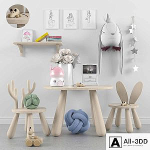 Decor for a children's room with toys 2. Table, chair
