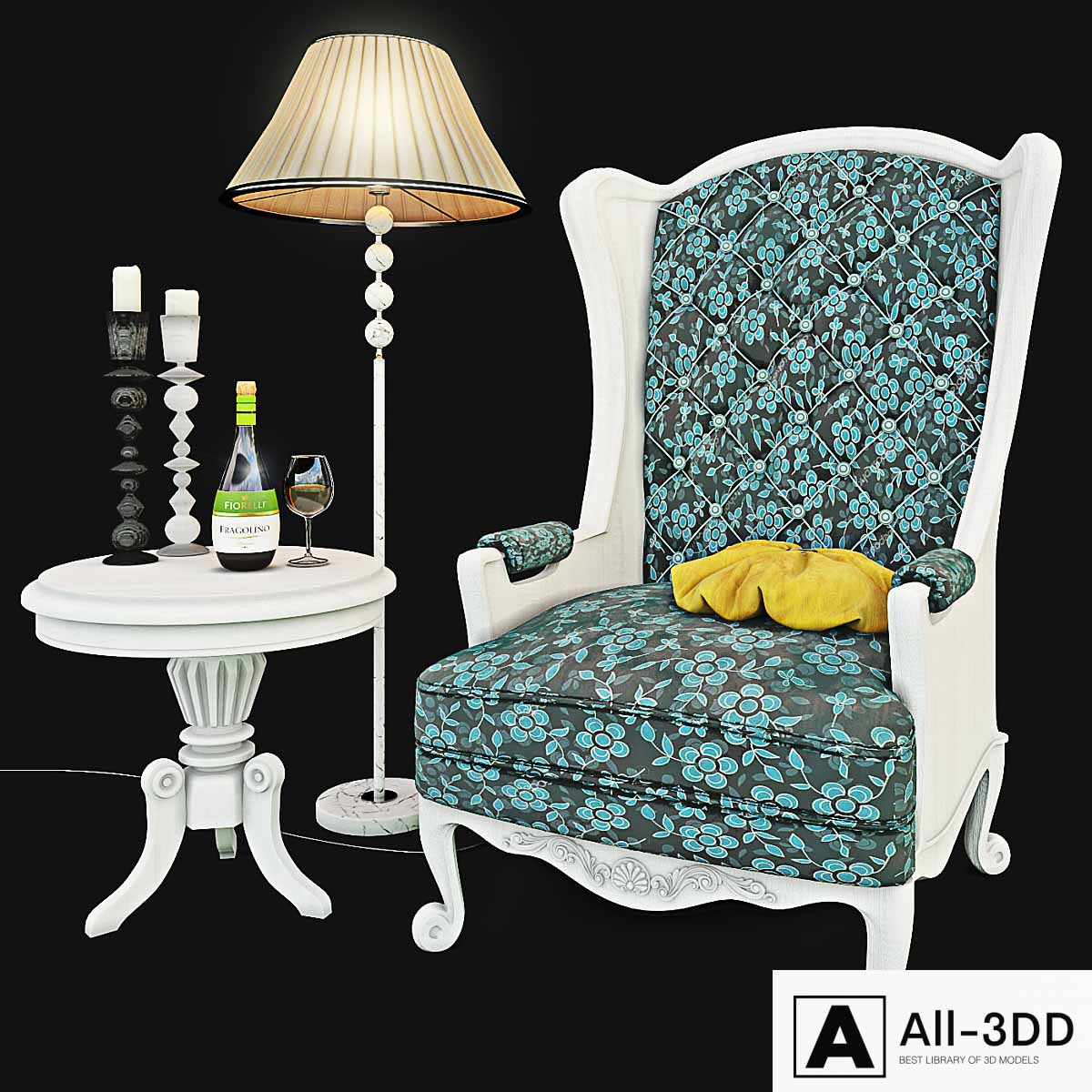 Armchair with decor 5 modern interior 3D model Armchair with decor 5