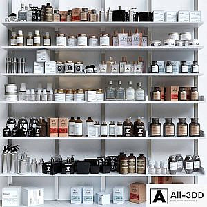 A large set of cosmetics for beauty salons and in the supermarket. Bathroom accessories