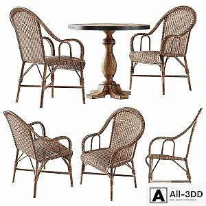 Kokmaison Fauteuil grand pere wicker chair and round table