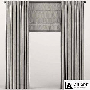 Brown curtains with a roman curtain.
