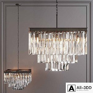 Restoration Hardware 1920S ODEON CLEAR GLASS FRINGE SQUARE 3-TIER CHANDELIER Black