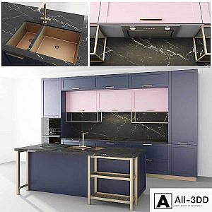 Blue kitchen with an island