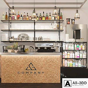 Minimalistic design of a pub with strong alcohol and a coffee machine. Cocktail