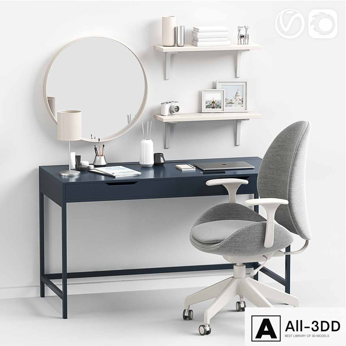 Women's dressing table and workplace modern interior 3D model Women's dressing table and workplace