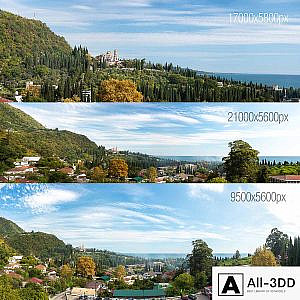 3 Panoramas. Black Sea, Abkhazia. New Athos