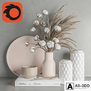 Decoration Set 22 Cotton and Vase.