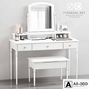 IKEA TYSSEDAL Dressing table with mirror and storage stool, white