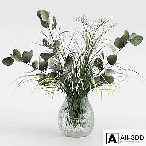 Bouquet of eucalyptus with grass and flowers