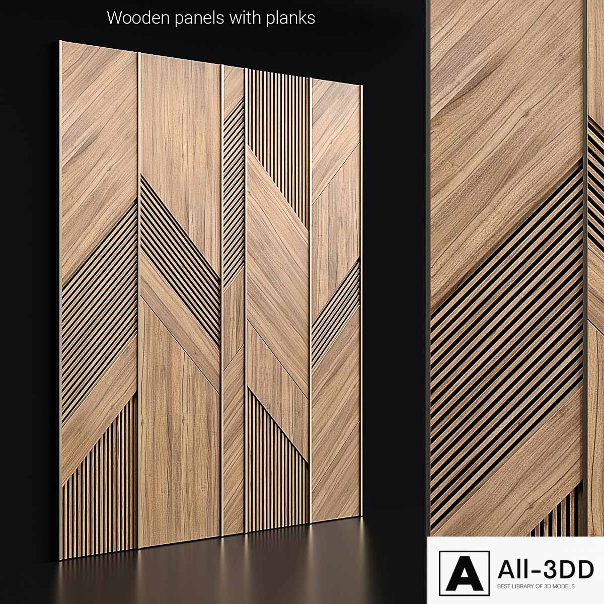 Wooden panels with planks modern interior 3D model Wooden panels with planks