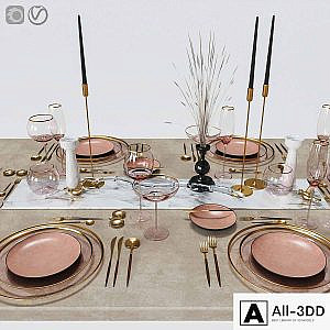 Table settings with pink glass