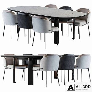 Minotti Dinning - Lou Table and Chair Black and White