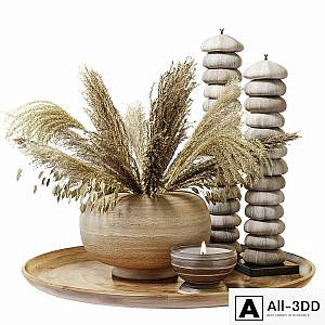Bouquet of dry grass in a clay vase