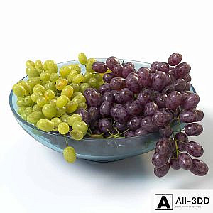 Bunches of grapes in a glass bowl