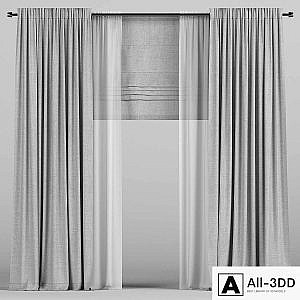 Gray curtains with tulle and a roman curtain.
