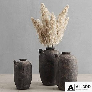 Pampas Grass and Vases Rh 19 Th C. Spanish Water Vessel