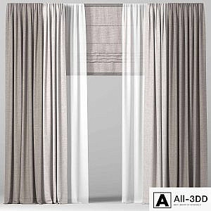 Brown curtains in two colors with tulle and Roman.
