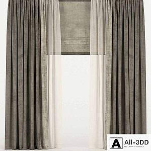 Brown velvet curtains with tulle and a roman curtain