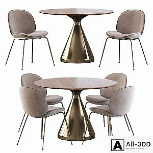 Gubi Beetle Chair and Silhouette Pedestal Round Dining Table
